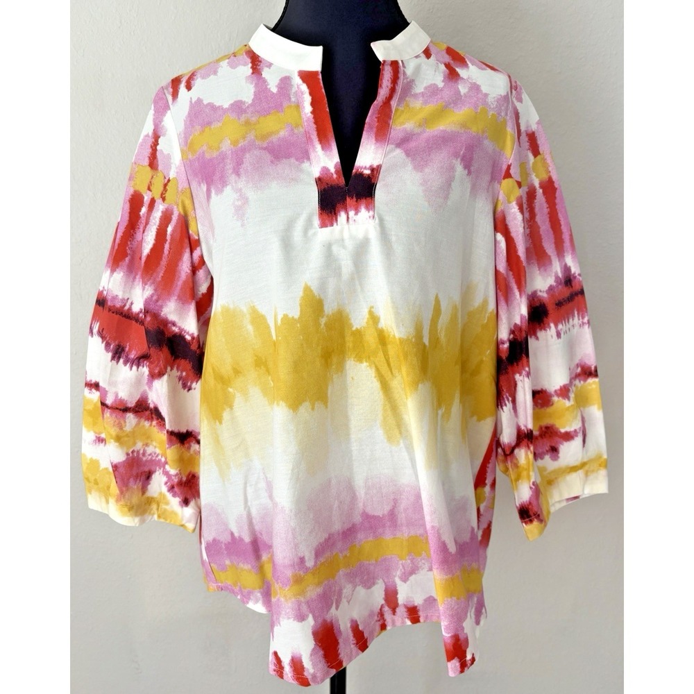 NWT Noen Lagenlook Art To Wear Cotton Blouse Top Abstract Painterly Relaxed 4